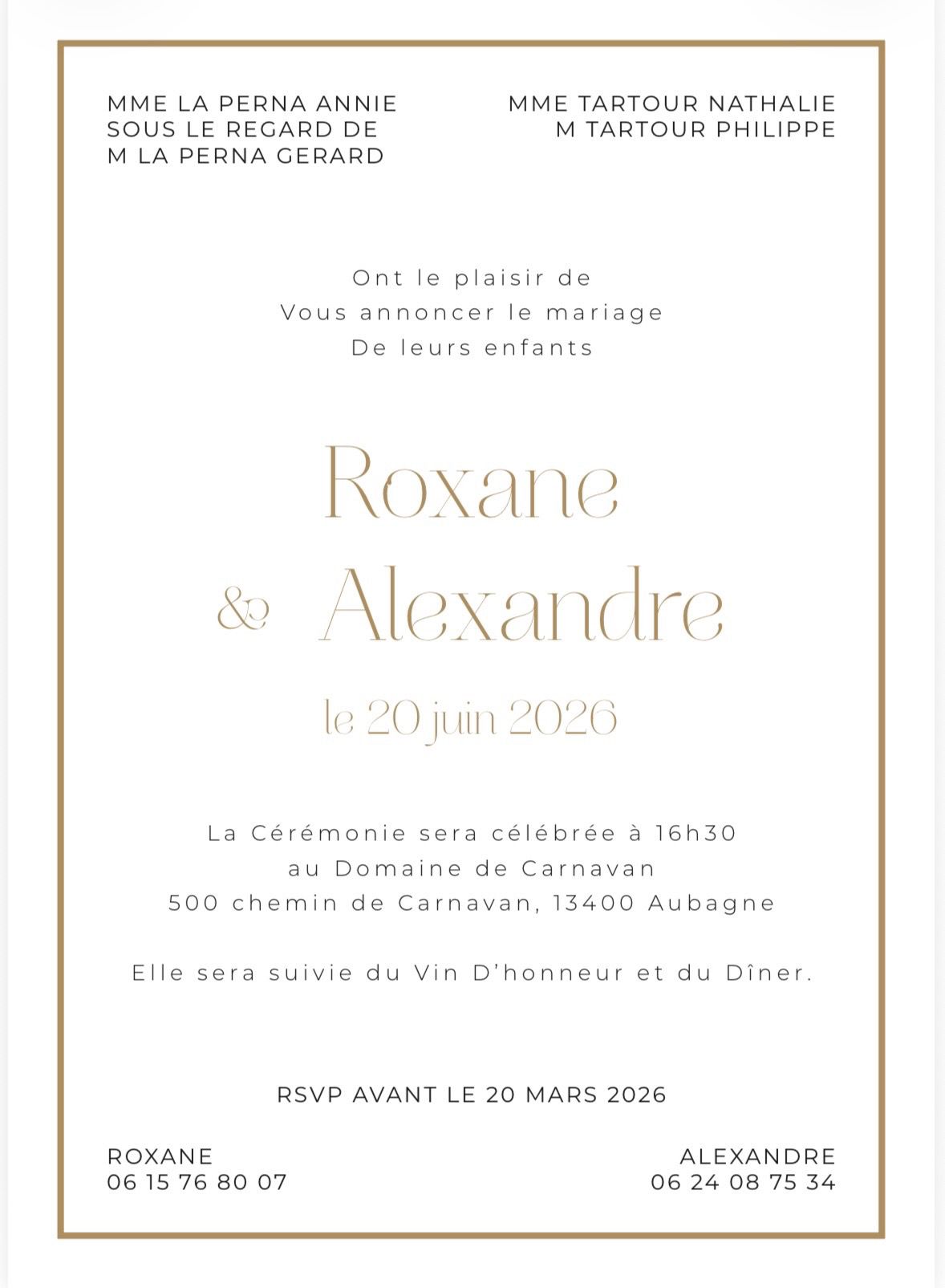 Faire-part de mariage de Roxane et Alexandre
